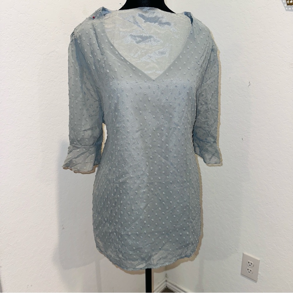 Amazon Essentials Light Blue Swiss Dot V-Neck Tunic